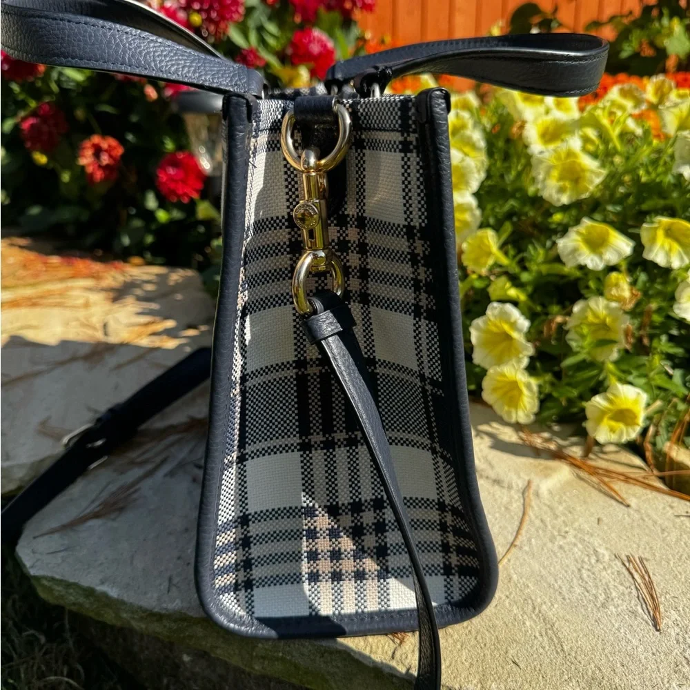 Coach Navy and White Dempsey Plaid Bag - Picture 3 of 6